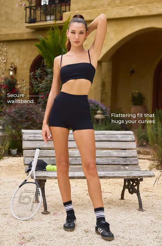 Core High Waist Ribbed Shorts - Black