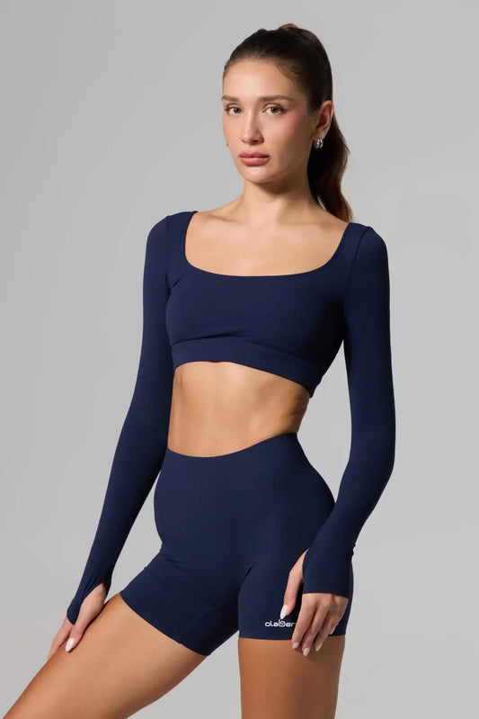 Evo Long Sleeve Crop Top - Navy - Olaben