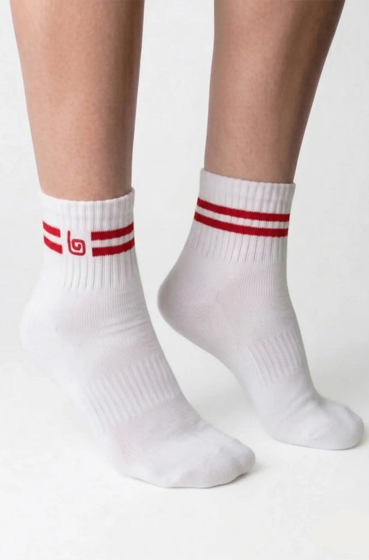 Striped Quarter Socks - White / Bright Red