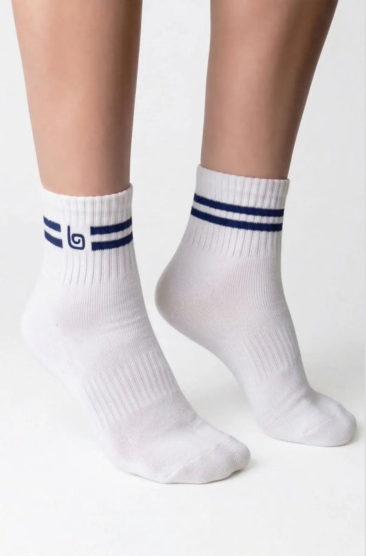 Striped Quarter Socks - White / Navy